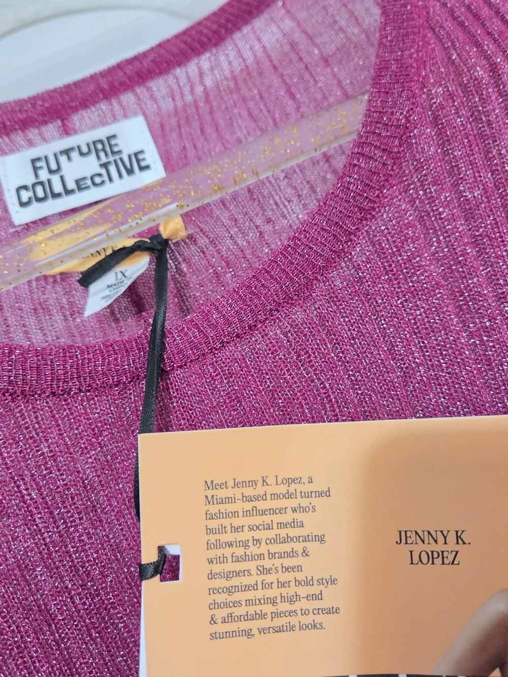 Future Collective Metallic Magenta Ribbed Sweater - Picture 2 of 5